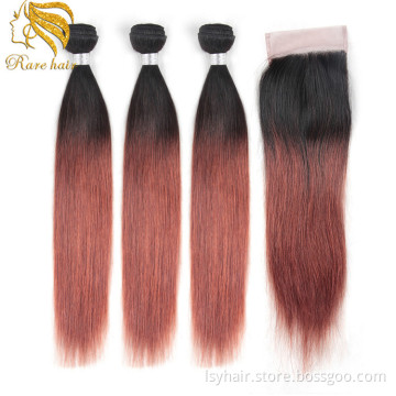 Hot Fashion Brown Hair Style 1B 33 Color Lace Closure Remy Brazilian Ombre Hair Weave Extensions Mixed Color Hair